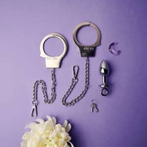LATETOBED BDSM LINE Metal Hand Cuffs with Anal Plug